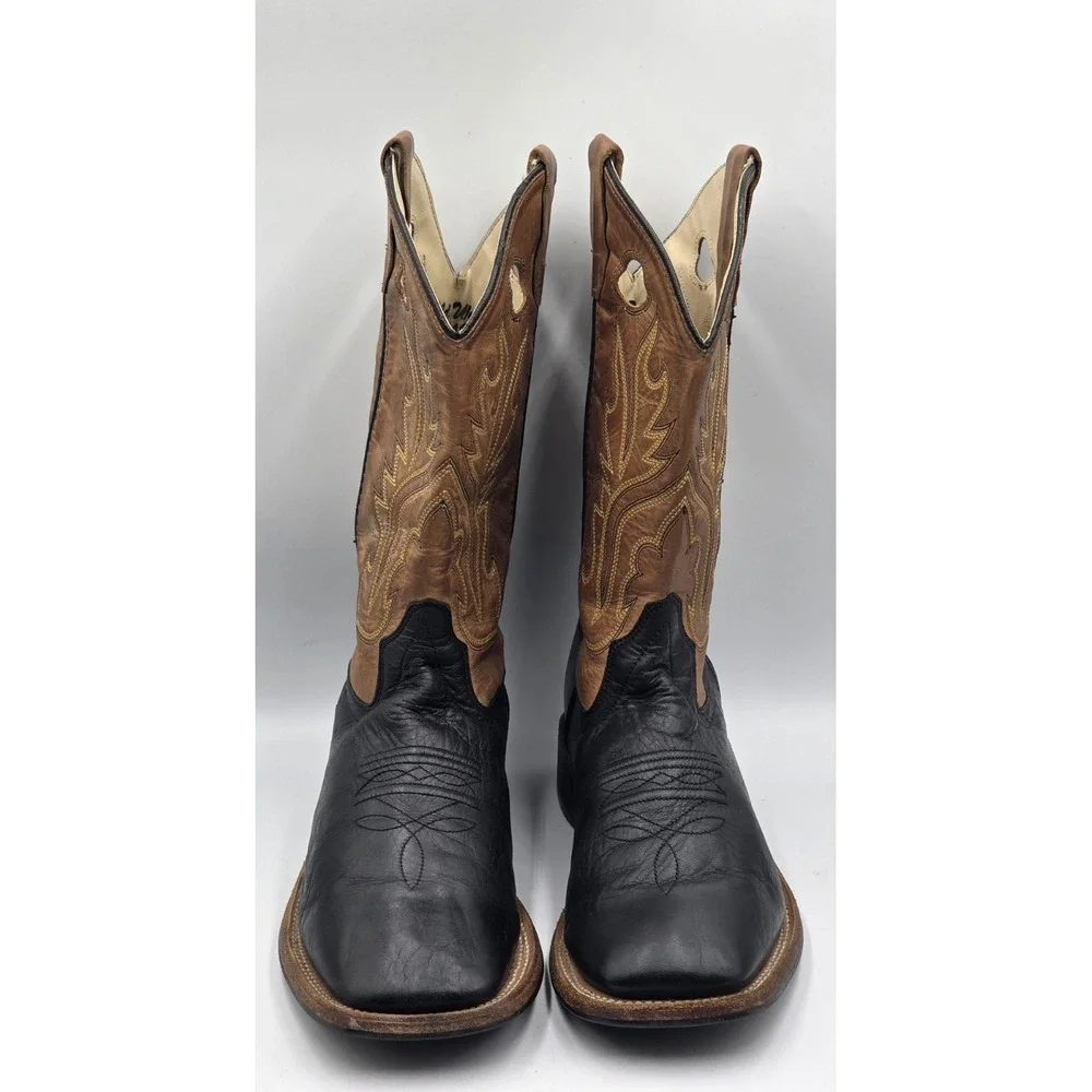 Old West BSY1810 Youth Western Boots Black Tan Calf Leather Square Toe Sz 7